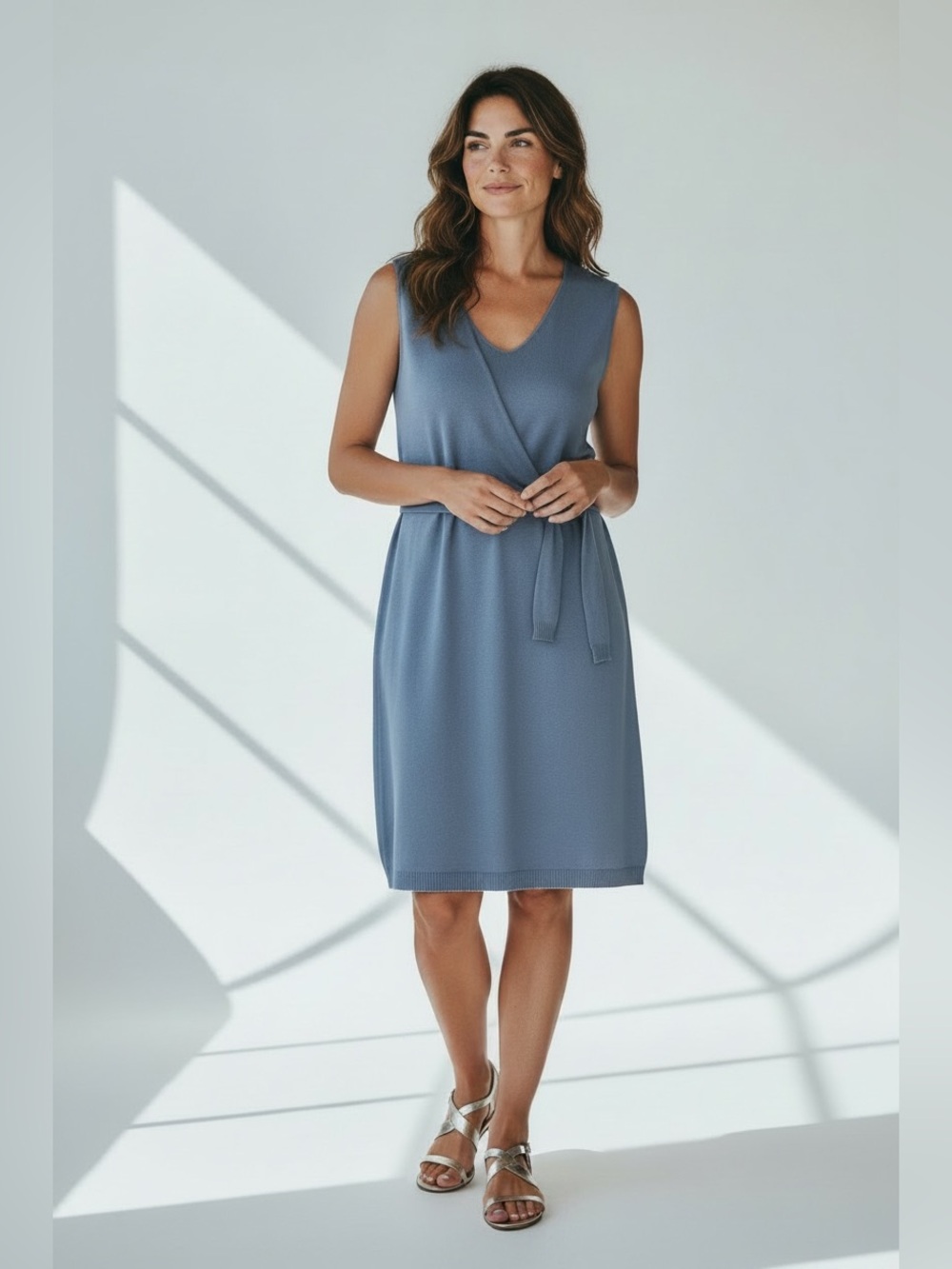 Peruvian Connection Island Pima
Cotton Sleeveless Dress Muted Blue, M